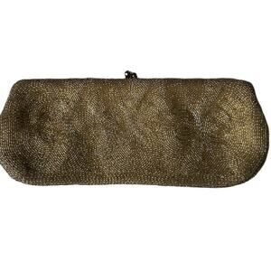 Vintage Mid-Century Debbie Gold Seed Beaded Evening Bag